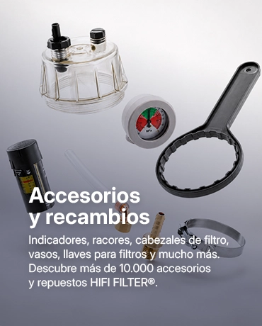Indicadores, racores, cabezales de filtro, vasos, llaves para filtros y mucho más.Descubre más de 10.000 accesorios y repuestos HIFI FILTER®.